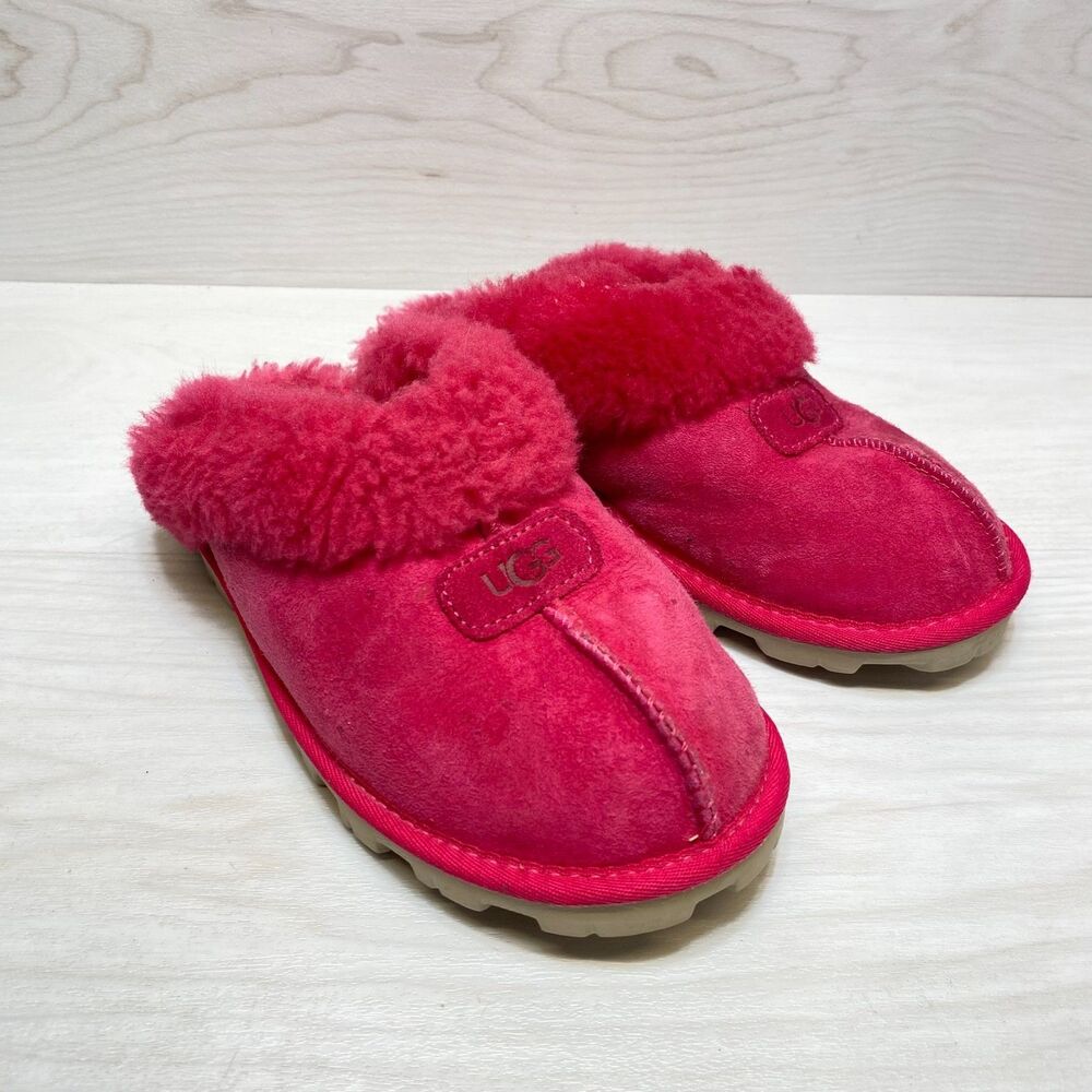 UGG Coquette Slippers Womens Size 7 Pink Plush Sheepskin Cozy Comfort Slip‎ On